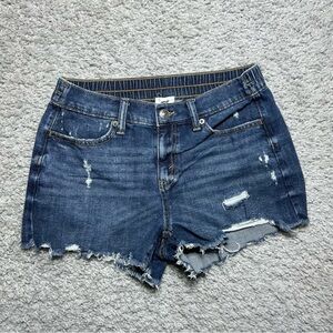 Aerie Shorts Womens Extra Small Dark Wash Distressed Holes Raw Hem Elastic Waist